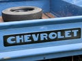 Chevrolet logo on an oldtimer chevrolet truck.