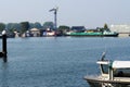 Netherlands, Limburg, Maasbracht, partial view of the harbor on a sunny hazy day