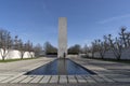 Netherlands,Limburg,Margraten, february 12 2022: Memorial tower and pond at the American Cemetery and Memorial in Margraten,the Royalty Free Stock Photo