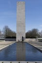 Netherlands,Limburg,Margraten, february 12 2022: Memorial tower and pond at the American Cemetery and Memorial in Margraten,the