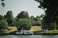 Netherlands, Limburg, Roermond, 16 June 2021 4 p.m. 25, Landscape view over the river meuse the bicycle and passenger ferry