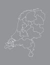 Netherlands map with different provinces using white lines on dark background vector