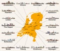 Netherlands map with main cities skylines. Vector illustration