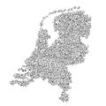 Netherlands map from pattern of black latin alphabet scattered letters. Vector illustration