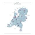 Netherlands map vector with red pin