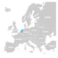 Netherlands marked by blue in grey political map of Europe. Vector illustration