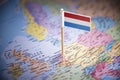 Netherlands marked with a flag on the map Royalty Free Stock Photo