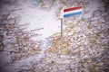 Netherlands marked with a flag on the map Royalty Free Stock Photo