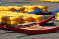 Cheese and cheese-carriers on the folkloristic chees market in Alkmaar, Holland Royalty Free Stock Photo