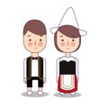 Netherlands northwestern Europe country couple traditional national clothes of Indonesia. Set of cartoon characters in