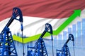 Growing graph on Netherlands flag background - industrial illustration of Netherlands oil industry or market concept. 3D