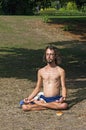 Portrait of young man during his yoga session Royalty Free Stock Photo