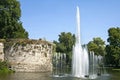 Ancient city wall and fountain in Maastricht