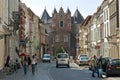 Street view Bergen op Zoom with old Prison Gate