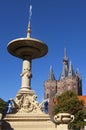 Ancient fountain and city gate in Zwolle Royalty Free Stock Photo