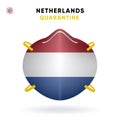 Netherlands Quarantine Mask with Flag. Medical Precaution Concept. Vector illustration Coronavirus isolated on white