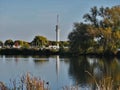 Netherlands Roermond, Oktober 21th 2018 1617 o` clock 7 minutes View over the lake Maasplassen to camping Oolderhuuske to the TV