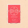 A stamp printed in the Netherlands shows the Netherlands and it`s place in Europe, circa 1960