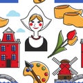 Netherlands symbols seamless pattern Holland traditions