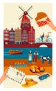 Netherlands travel postcard, main symbols of Dutch culture and sightseeing landmarks, vector illustration Royalty Free Stock Photo