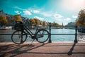 Netherlands Typical City Scenery, teal and orange Bike