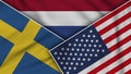 Netherlands United States of America Sweden Flags Together Fabric Texture Illustration