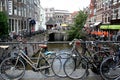 Bikes parked along The Oude Gracht is the most important canal of Utrecht Royalty Free Stock Photo