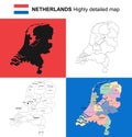 Netherlands - Vector highly detailed political map with regions, provinces and capital. All elements are separated in editable la Royalty Free Stock Photo