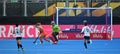 Attacker v Goalkeeper during Field Hockey Match 