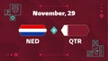 Netherlands vs Qatar, Football 2022, Group A. World Football Competition championship match versus teams intro sport background,