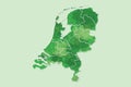 Netherlands watercolor map vector illustration of green color with border lines of different regions or provinces on light