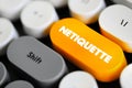 Netiquette is a set of rules that encourages appropriate and courteous online behavior, text concept button on keyboard