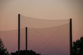 Netting over sports field at sunset