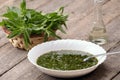 Nettle soup in a white bowl Royalty Free Stock Photo