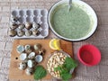 Nettles muffins cooking with quail eggs