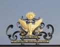 Nettuno, Lazio, Italy - Sep 19, 2019: Coat of arms on gates of Sicilian-Roman American Cemetery