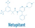 Netupitant drug molecule. NK1 receptor antagonist. Skeletal formula.