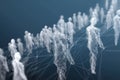 Network of abstract human figures on a blue background Royalty Free Stock Photo
