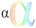 Net Alpha Greek Lowercase Letter Web Mesh Icon with Spectrum Gradient