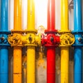 Vibrant Industrial Pipeline with Color-Coded Valves Royalty Free Stock Photo