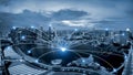 Network business conection system on Singapore smart city scape Royalty Free Stock Photo
