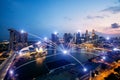 Network business conection system on Singapore smart city scape Royalty Free Stock Photo