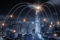 Network business connection system on Bangkok city in background. Royalty Free Stock Photo
