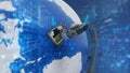 Network cable connected to the blue globe with a socket. 3D illustration Royalty Free Stock Photo