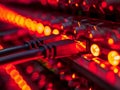 Network Cable Connected to a Switch with Red Glow Royalty Free Stock Photo