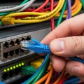 Network Cable Connection to Router Closeup Royalty Free Stock Photo