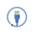 Network Cable Connector within a Circular Frame with Arrow Icon Royalty Free Stock Photo
