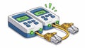 Network Cable Testers Showing Pass Result on Digital Screens Royalty Free Stock Photo