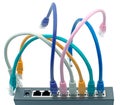 Network cables connected to router Royalty Free Stock Photo