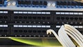 Network cables connecting to patch panel in data center for internet communication Royalty Free Stock Photo